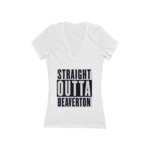 Straight Outta Beaverton Women's Jersey Short Sleeve Deep V-Neck Tee Gry - Munchkin Place Shop 