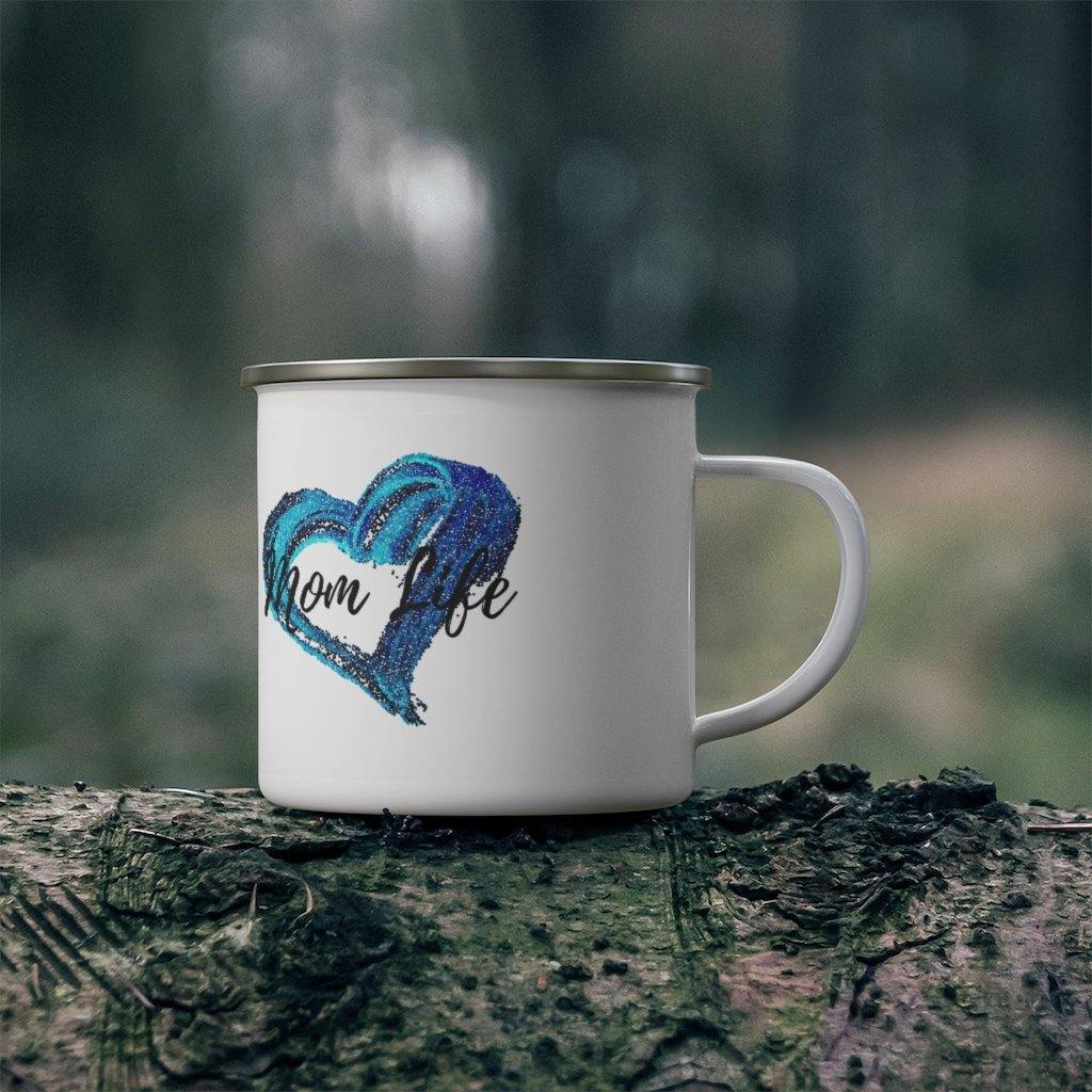 Mom Life Open Blue Heart Enamel Camping Mug - Munchkin Place Shop 