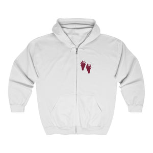 Beaverton Unisex White and Merlot Full Zip Hooded Sweatshirt