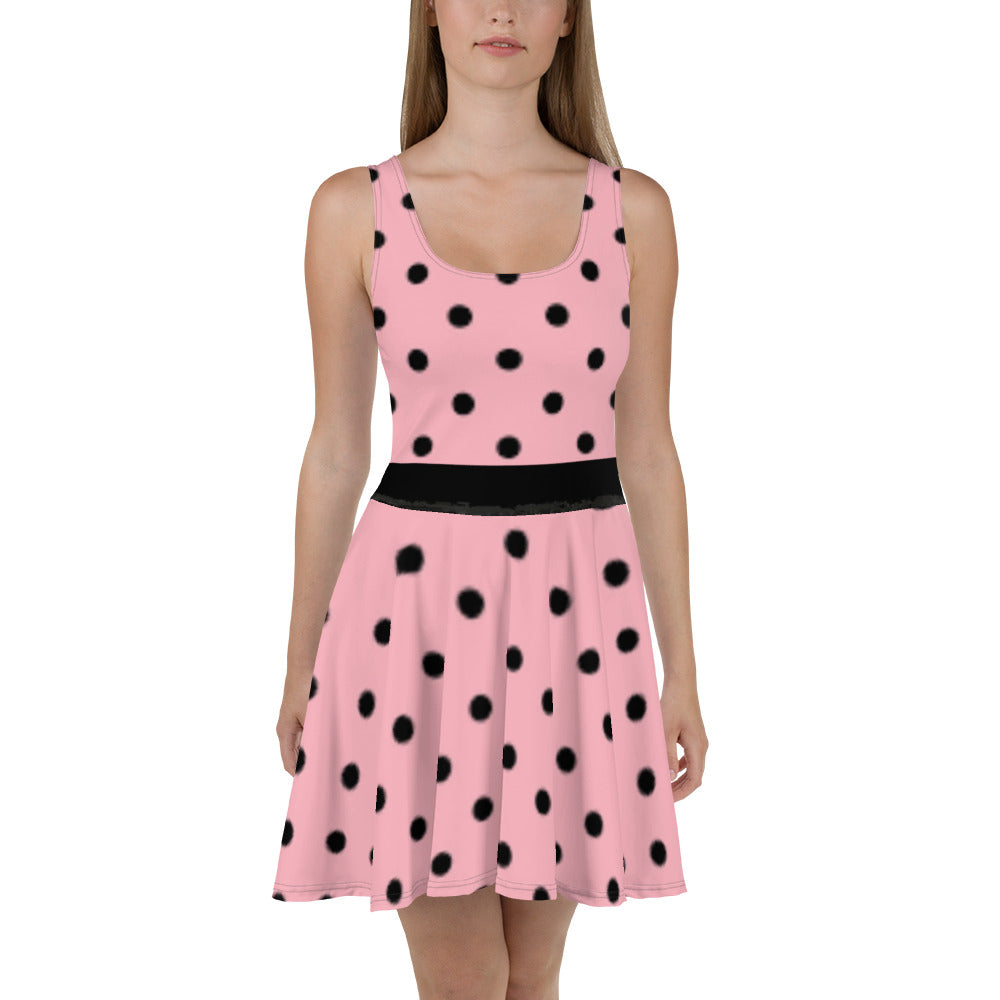 Pink and Black Polka Dot Skater Dress