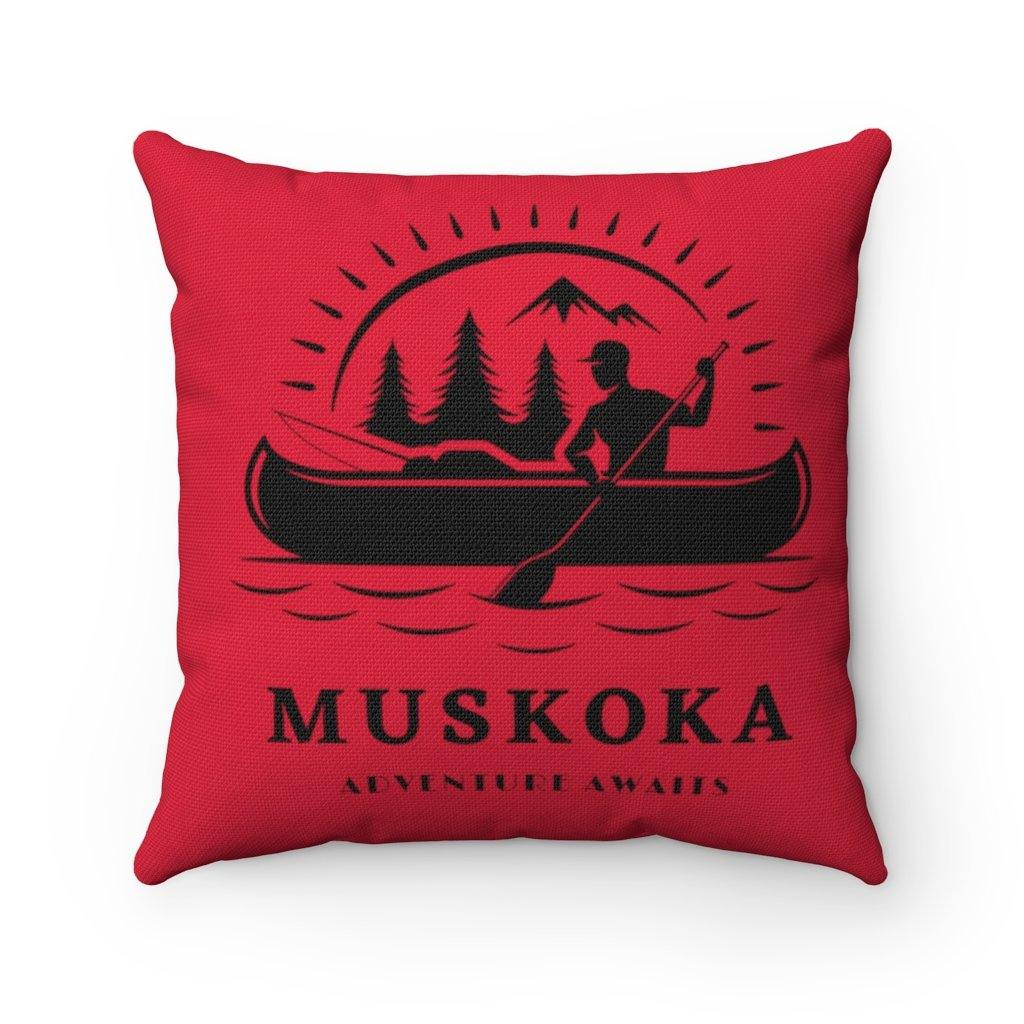 Muskoka Adventure Awaits 14 by14 inch Square Pillow Crimson - Munchkin Place Shop 