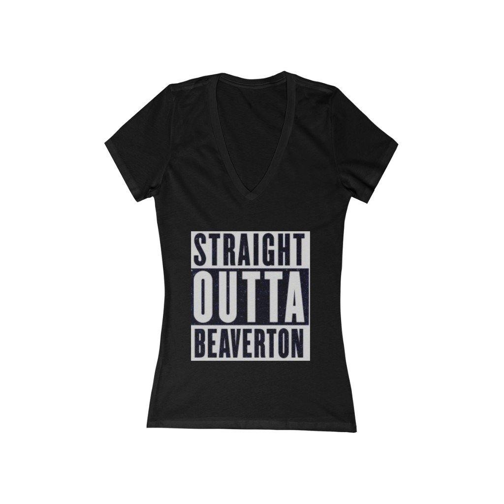 Straight Outta Beaverton Women's Jersey Short Sleeve Deep V-Neck Tee Gry - Munchkin Place Shop 