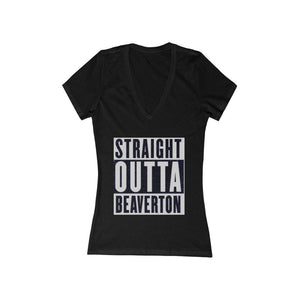Straight Outta Beaverton Women's Jersey Short Sleeve Deep V-Neck Tee Gry - Munchkin Place Shop 