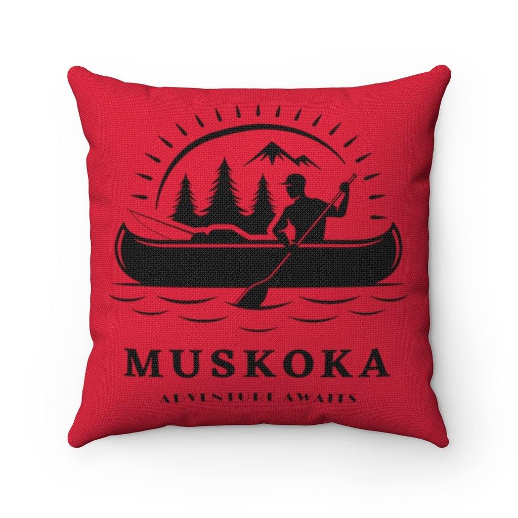 Muskoka Adventure Awaits 14 by14 inch Square Pillow Crimson - Munchkin Place Shop 