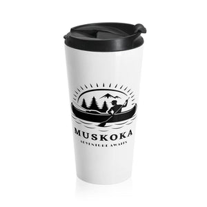 Muskoka Adventure Awaits White Stainless Steel Travel Mug - Munchkin Place Shop 