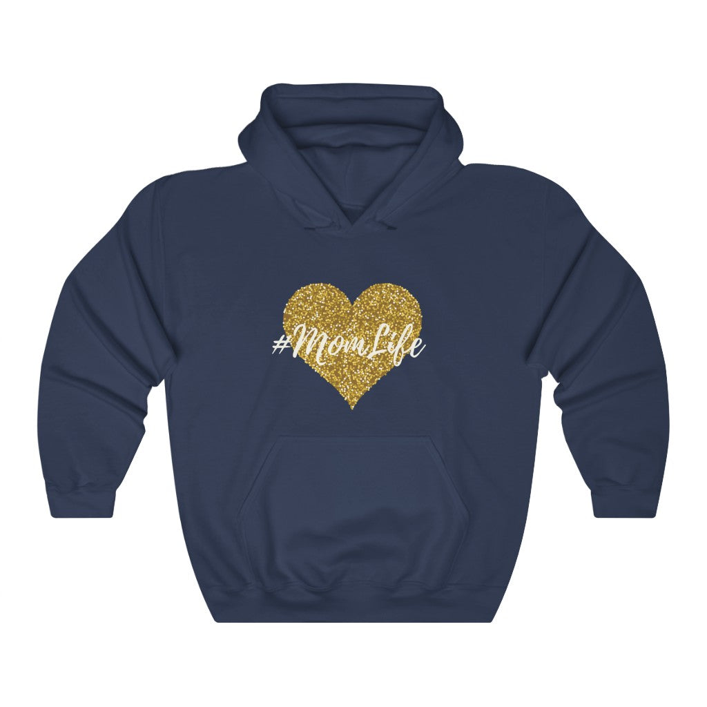 Mom Life Sequin Heart Heavy Blend™ Hooded Sweatshirt