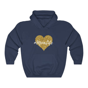 Mom Life Sequin Heart Heavy Blend™ Hooded Sweatshirt