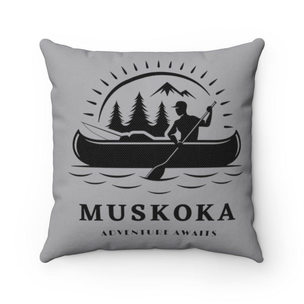 Muskoka Adventure Awaits 14 by14 inch Square Pillow Pewter - Munchkin Place Shop 