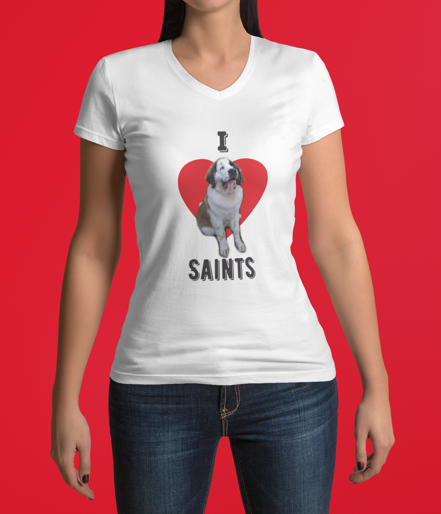 I Love Saints Women's Jersey Short Sleeve Deep V-Neck Tee