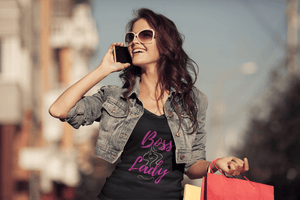 Boss Lady Women's Jersey Short Sleeve Deep V-Neck Black Tee - Munchkin Place Shop 